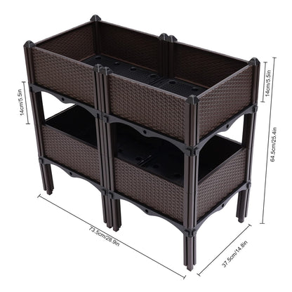 DYRABREST Set of 4 Raised Garden Bed Self-Watering Plastic Planter Box Stand with Legs, Sun and Frost Resistant Planter Outdoor Vegetable Growing Bed for Flower Herb Backyard, Patio, Balcony