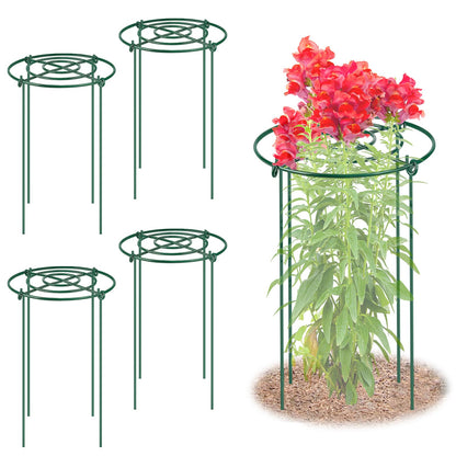 4 Pack Peony Cages and Supports, 14" Dx24 H Plant Supports for Outdoor Plants, Heavy Duty Metal Peony Support Cage Flower Support Rings, Plant Support Ring for Rose Tomato Hydrangea Strawberry