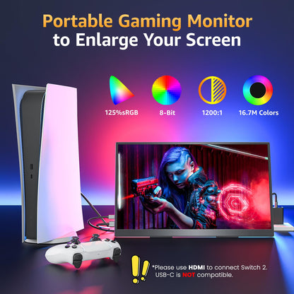 Upperizon Portable Monitor 18.5 inch FHD 125% sRGB 100Hz IPS HDR HDMI USB-C Travel Monitor for Laptop MacBook PC Surface PS5 Xbox, Large External Display with Kickstand & Speakers, VESA Compatible