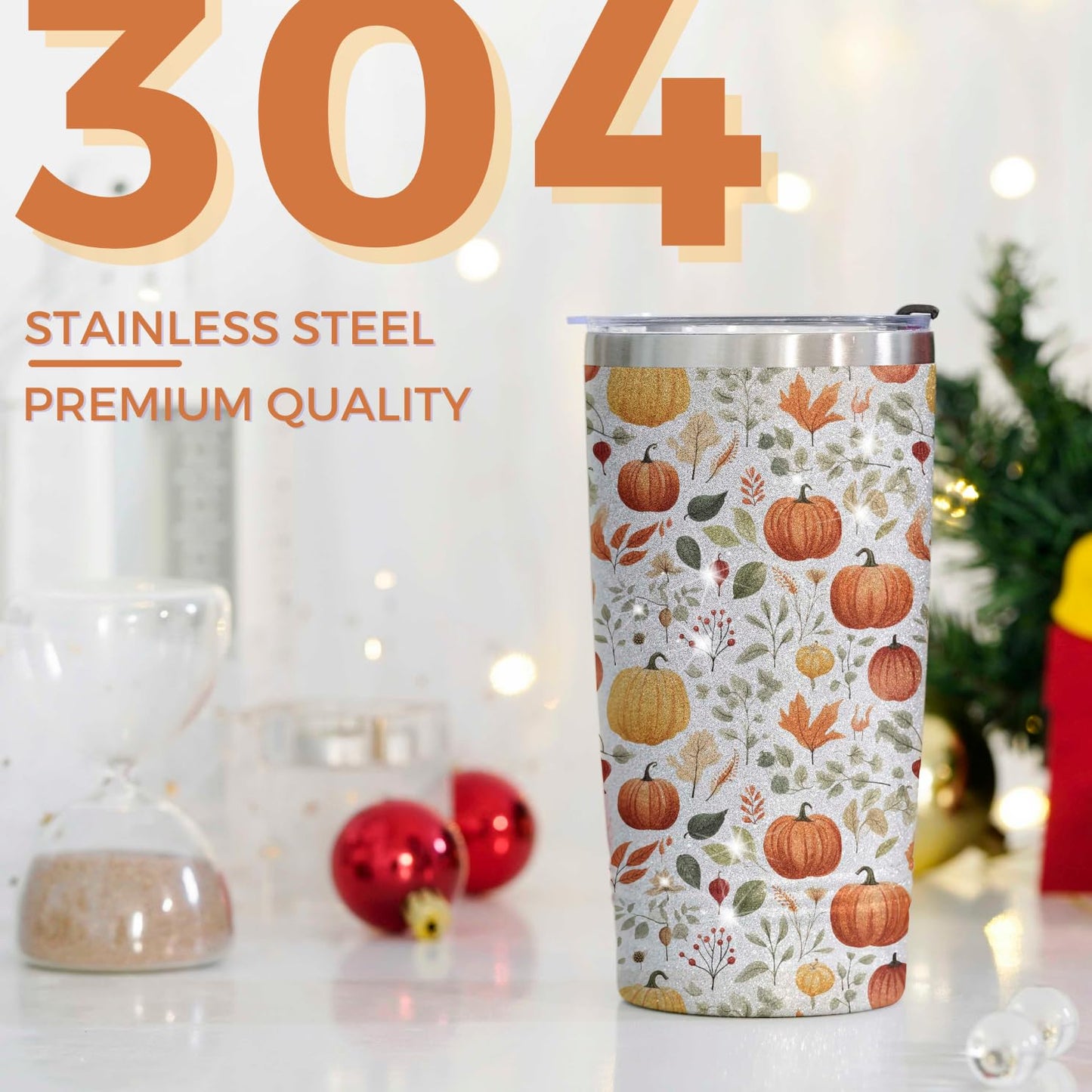 Onebttl Pumpkin Gifts for Women, Men, Cool 20oz Stainless Steel Skinny Tumbler with Lid & Straw, Unique Gift for Pumpkin Lovers - All-over Print