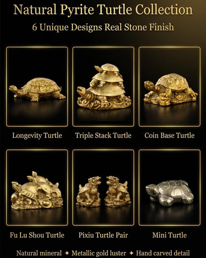 Natural Pyrite Turtle Crystal Figurine Mini Golden Tortoise Carving Feng Shui Tea Pet Sculpture Animal Ornament Gift Living Room Table Display Inspired Decor Lucky Wealth Prosperity Home Office