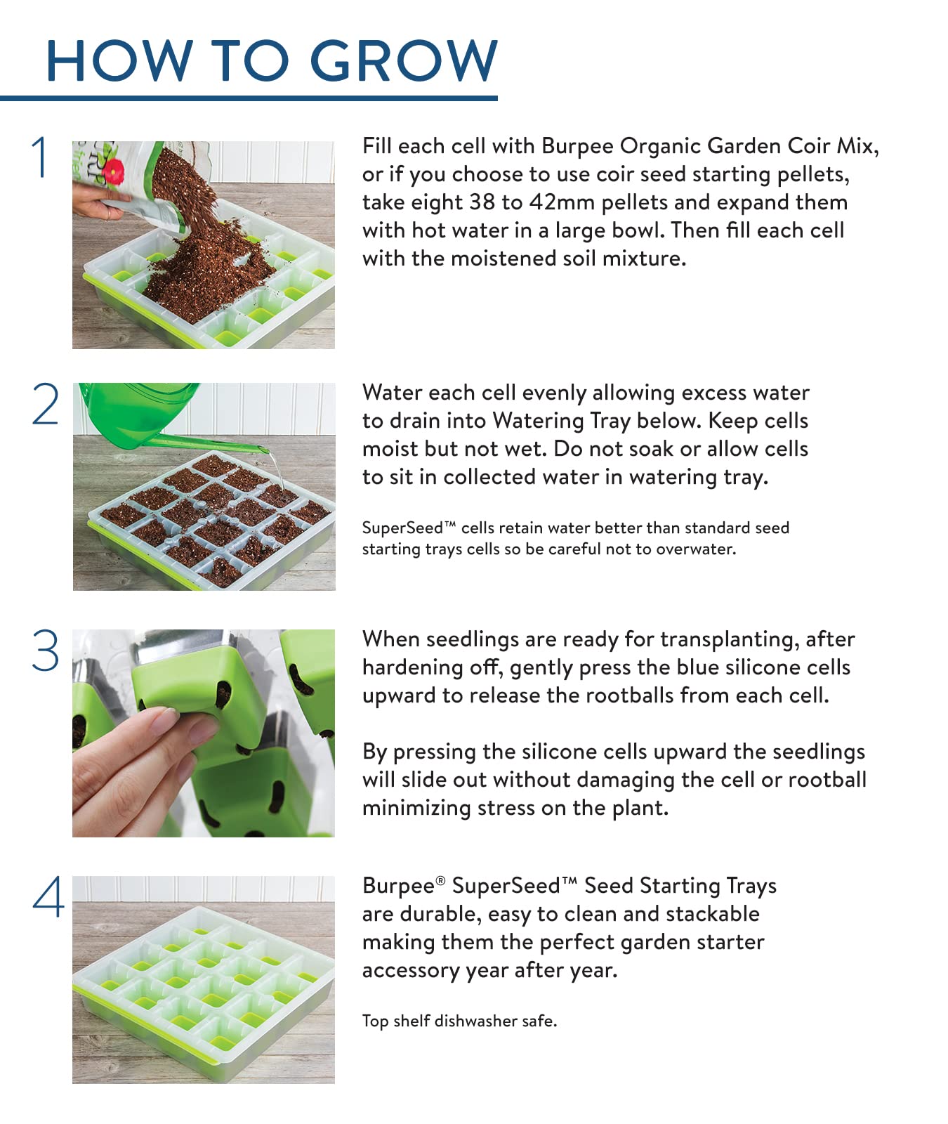 Burpee SuperSeed Windowsill Seed Starting Tray| 8 XL Cell| Reusable & Dishwasher Safe| for Vegetable, Flower & Herb Seeds| Window Garden Seed Starter Kit| Green