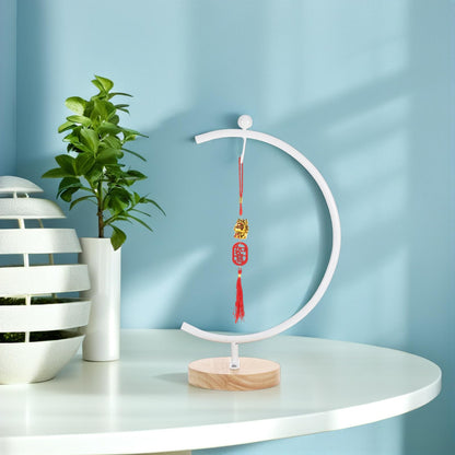 ERINGOGO G-shaped Hanging Ornament Display Stand with Wooden Base Metal Hook Rack for 12-20cm Glass Ball Terrariums Indoor Air Plant Holder Home Decor