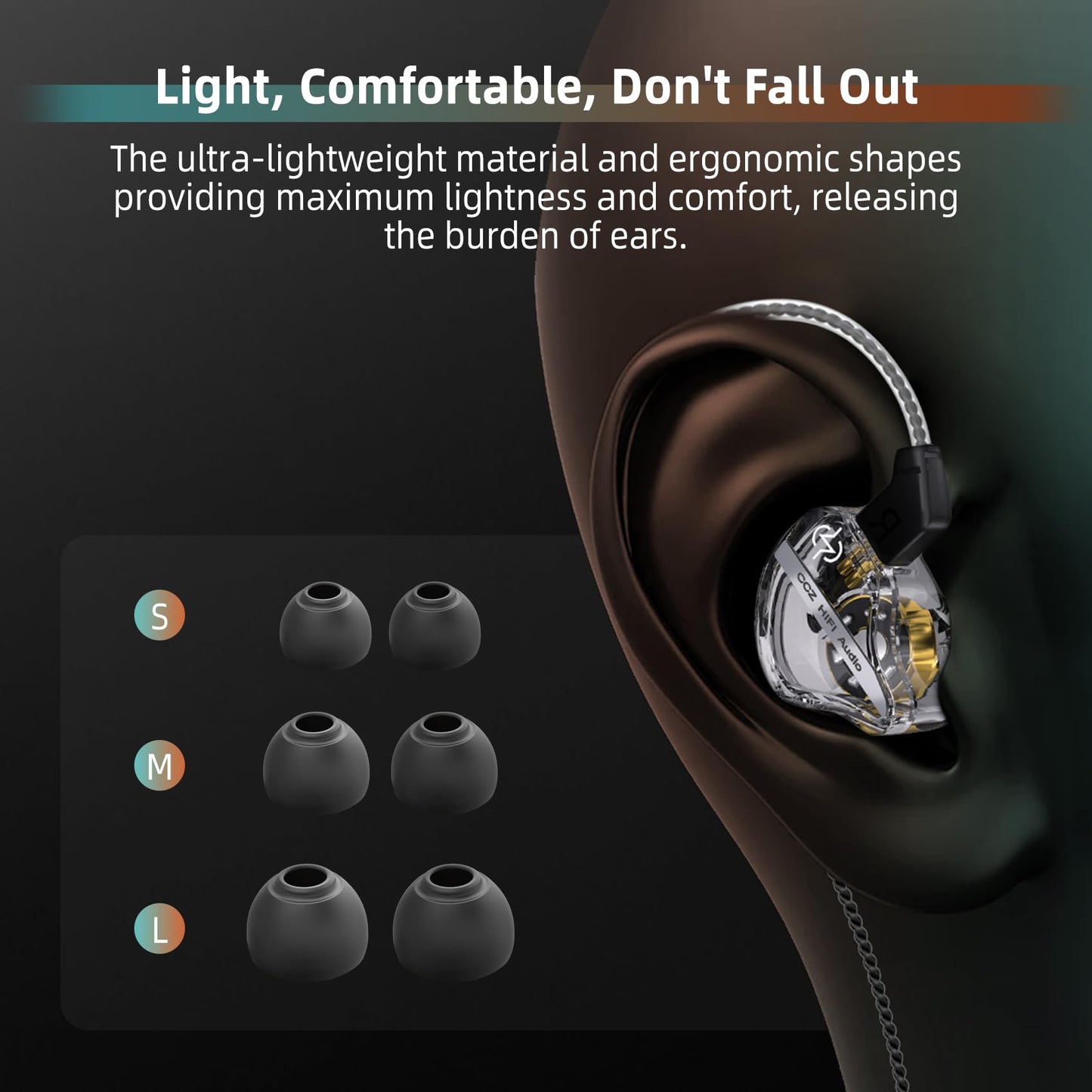 CCZ DC01 Pro in Ear Monitor Headphones, iems for Gaming, Professional Gaming Earbuds Super Bass Wired Earphones with 1DD, Patent Ear fins, Ear tips, for Singers Musicians Podcaster (black without mic)