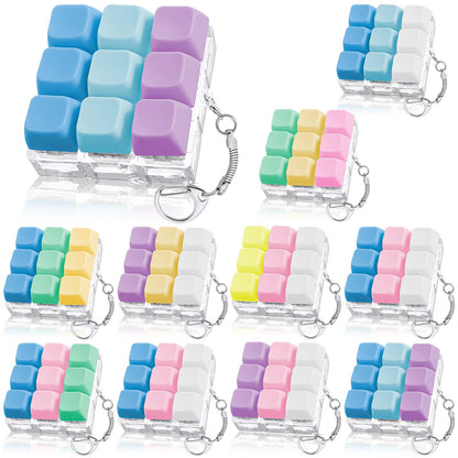 Halloscume 10 Pcs Keyboard Adult Fidget Clicker 9-in-1keyboard Fidget Keychain Cube Mechanical Key Button Clicker Stress Relief Gift for Office Home to Pass The Time (Macaron Color)