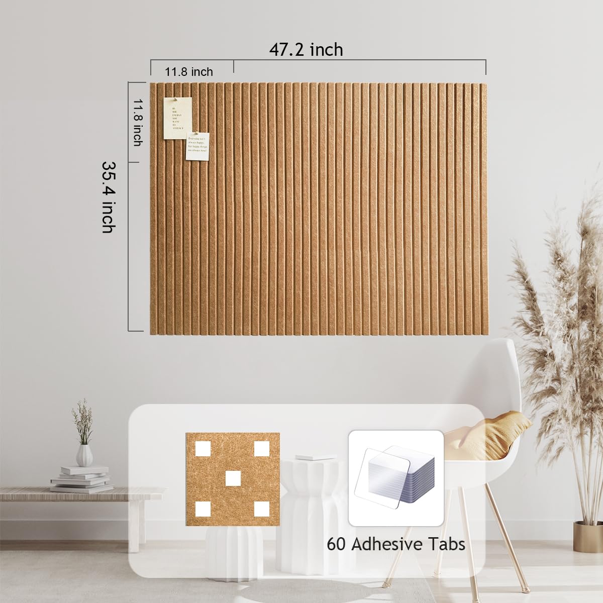 Large Cork Board for Office Decor, 48"x 36" - 1/2” Thick Felt Bulletin Board, 12 Pack Felt Board with Safe Removable Adhesive Tabs, Pin Board Cork Boards for Walls - Burnt Orange