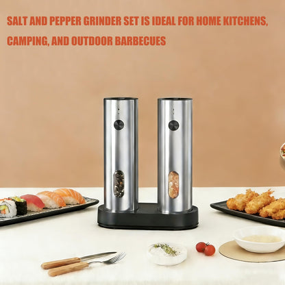 Electric Salt and Pepper Grinder Set, Rechargeable Stainless Steel with USB-C Dual Charging Base, Upgraded Large Capacity, Adjustable Coarseness & Bright LED Light, Kitchen Essentials