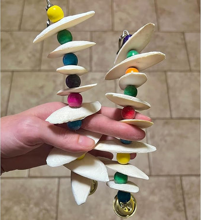 2 Pack Bird Toys with Cuttlebone, Parakeet Toys, Bird Beak Grinding Stone, Cage Accessories for for Parakeet Conure Lovebird Cockatiel Finch Canary Hamster Chinchilla Rabbit (Large)