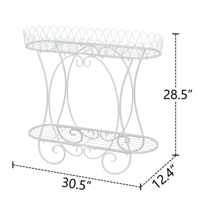 White Oval Plant Stand with Lattice Base, French Entryway Decor for Plants, Elegant Floor Flower Pot Holder Garden Decoration