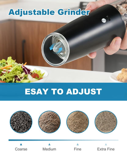 GVUHR Rechargeable Salt and Pepper Grinder Set，2 Intelligent Electric Grinders with Cleaning Brush，2 USB Charging Cables,Black Pepper and Salt Grinder Refillable