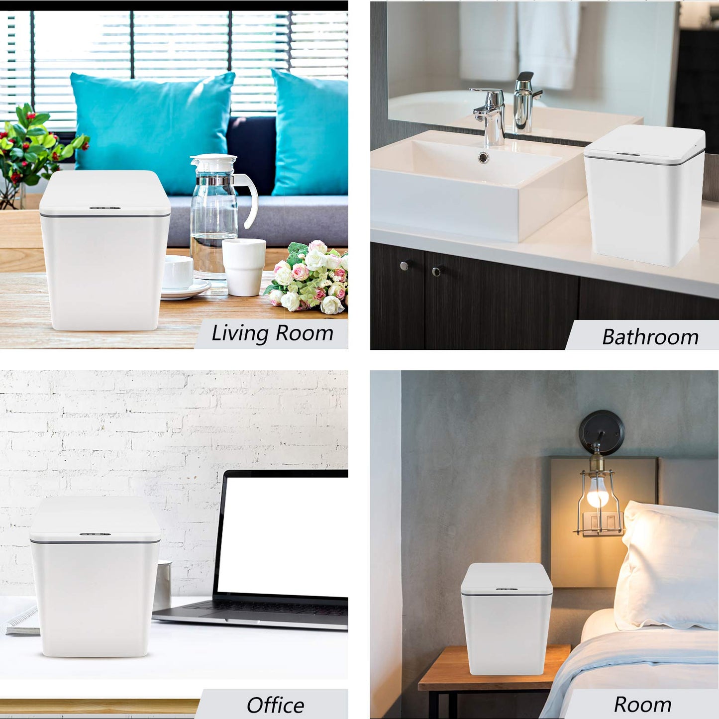 FEBHBRQ Automatic Small Countertop Trash Can with Lid, 1.5 Gal/6L Toucheless Mini Waste Bin for Office Desk/Bedside Table/Coffee Bar -Batteries, White