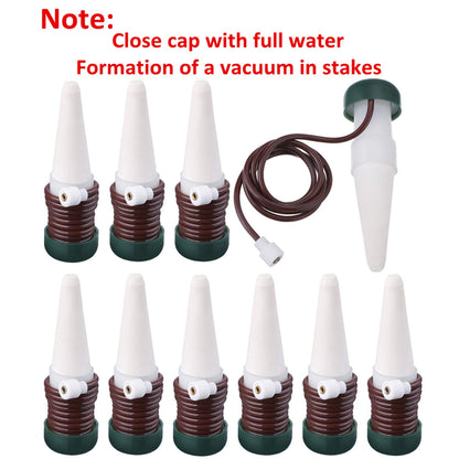 Hestya 10 Pack Plant Watering Stakes Automatic Devices Plant Self Drip Irrigation Slow Release Indoor Outdoor Terracotta Water Spikes for Potted Plants Flower (Black Base)