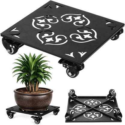 1 Pack Large Square Metal Plant Caddy with Wheels 13.5 Inches Heavy-duty Rolling Plant Stands with Casters Wheeled Flower Pot Mover Rollers Rust-proof Iron Planter Dolly Coasters Indoor Outdoor Use