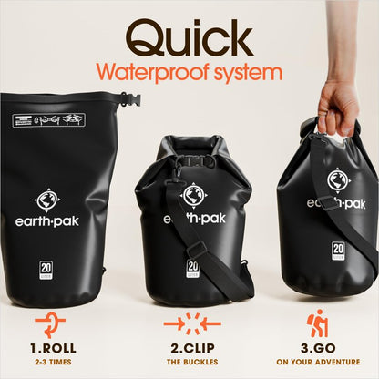 Earth Pak Waterproof Dry Bag - Roll Top Waterproof Backpack Sack Keeps Gear Dry for Kayaking, Beach, Rafting, Boating, Hiking, Camping and Fishing with Waterproof Phone Case