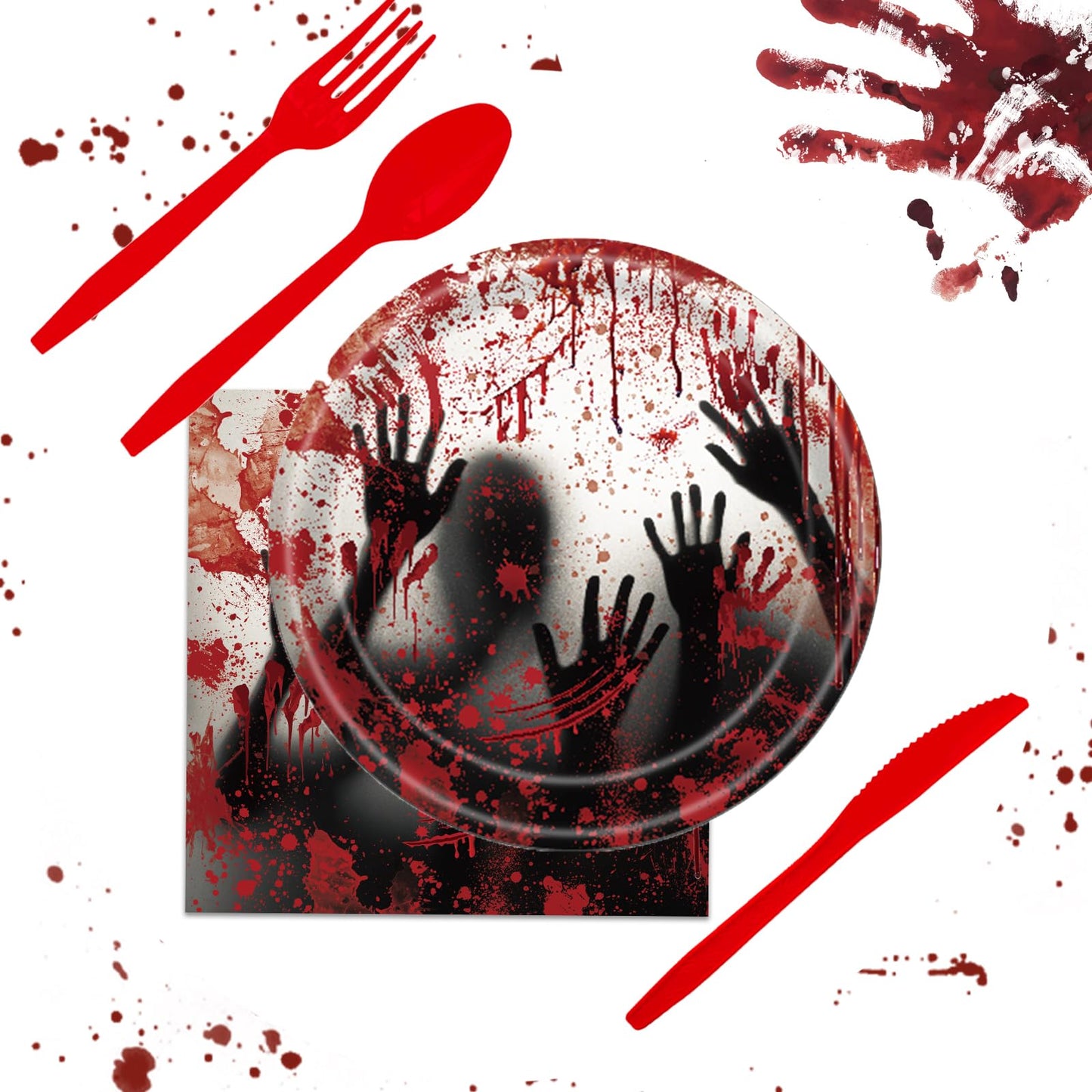 AWLZJZQA 168 Pcs Bloody Halloween Supplies Serve 24 Zombie Horror Halloween Birthday Party Decorations Scream Bloody Good Time Party Plates and Napkins Dinnerware Set Horror Movie Decorations
