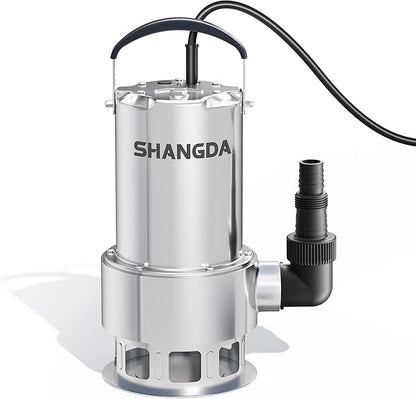 Sump Pump 1HP Submersible Water Pump 4500GPH Stainless Steel Electric Clean/Dirty Water Draining Transfer Pumps with Adapters for Pool Hot Tub Pond