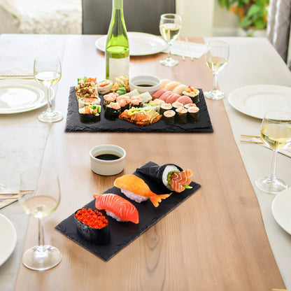 Hoolerry 15 Pcs 8 x 4 Inch Slate Charcuterie Boards Bulk, Mini Slate Cheese Board Black Sushi Platters Individual Stone Serving Tray Plates for Food, Appetizers, Cheese, Meat, Party
