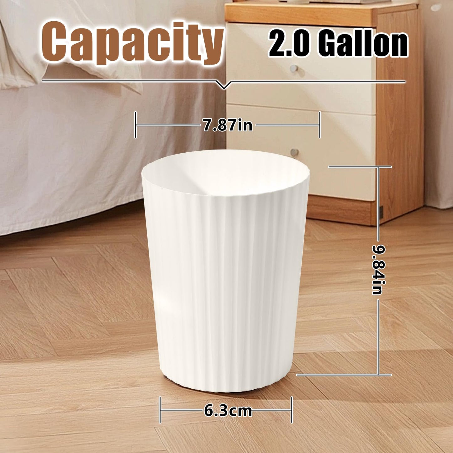 VKPLITE Versatile 2 Gallon Plastic Trash Can - The Compact Bin for Bathroom, Kitchen, or Home Office - Beige