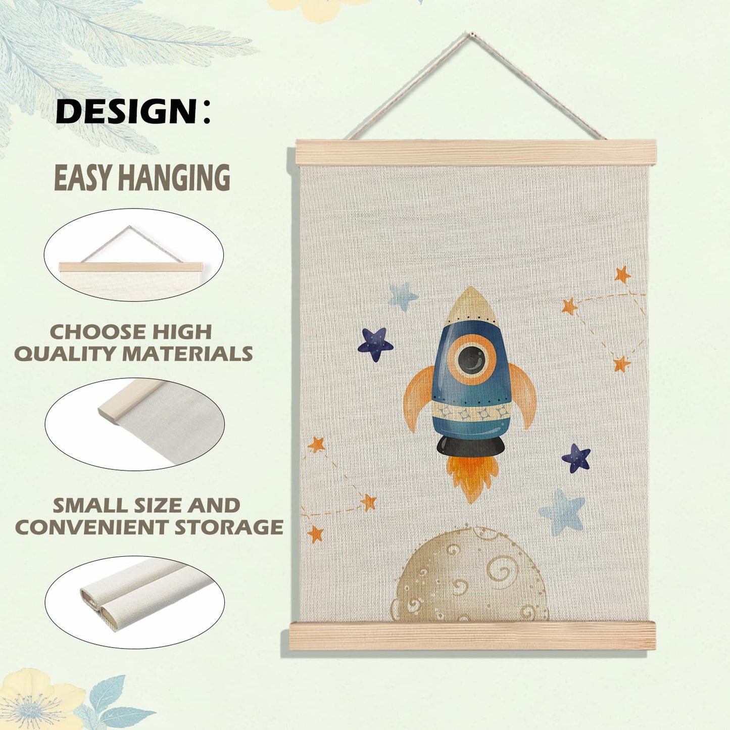 BearCake Boys Space Earth Nursery Wall Decor Art Poster Hanger Frame, Space Canvas Prints Framed Wall Decor for Classroom Toddler Boys Room Nursery Playroom, 12x16 Inch