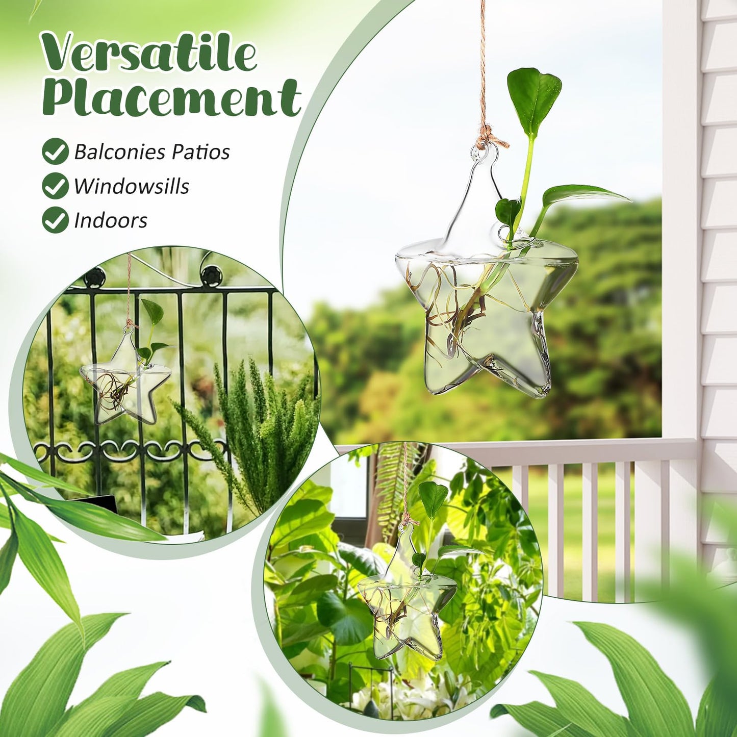 NUOBESTY Hanging Glass Flower Vase Hydroponic Glass Planter Marine Shape Small Terrarium Pot for Indoor Plant Propagation Home Décor