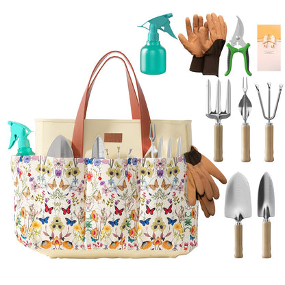 VerdantVibes 9-Piece Garden Tool Set - Heavy Duty Gardening Hand Tools with Ergonomic Non-Slip Grips, Rust-Resistant Shovel, Trowel, Rake, Pruner & Storage Bag - Ideal Gardening Gifts for Women