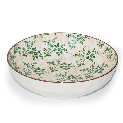 Ronanemon Large Serving Bowls, 78 Oz Extra Large Salad Bowl, Green Floral Pattern Design Decorative Bowls for Salad, Fruit, Pasta and Dinner, Serving Dishes for Party, Dishwasher & Microwave Safe