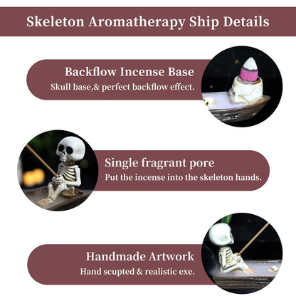 Incense Burner, backflow Incense Burner,Skeleton Ship Incense Holder,Hand-Carved Decorations,Cool Room Decorations, Awesome and Ideal Gifts, Brown