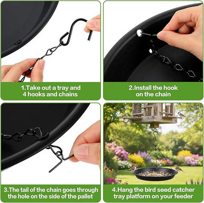 2 Sets 12.8" Bird Seed Catcher Tray Platform Bird Feeder BirdBath Large Hanging Tray Fits Seed Hoop Squirrel Feeder Bowl,Garden Patio,Wild Birds Viewing, Backyard, Birdfeeders Outside (Black)