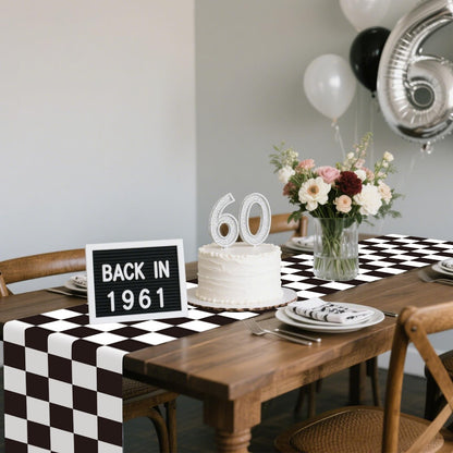 CHRORINE 2 Pcs Black and White Checkered Table Runners for Racing Cars Theme Birthday Party Boy Men Birthday Anniversary Decorations, Truck Theme Fast One Two Fast Decorations 13x108 Inches