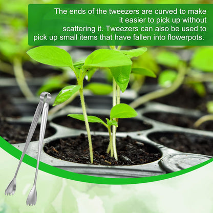 4 Pcs Seedling Transplant Tongs Set- Straight & Curved-tip Plant Tweezers, Stainless Steel Seed Starter Garden Tweezers Planting Tool Stuffer Supplies, Reduce Root Damage
