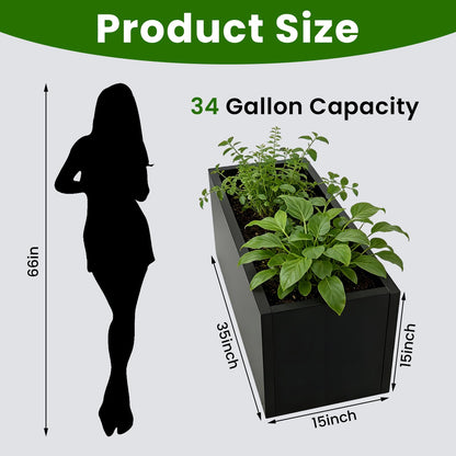 XHIKOWAT Large Rectangular Metal Planter Boxes - 35" Lx15 Wx15 H Balcony Flower Bed with Drainage Holes & Raised Bottom for Outdoor Indoor Garden Patio Porch Lawn, Black