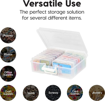 IRIS USA 4" x 6" |Made in USA| 2-Pack Photo Organizers and Picture Storage Box with Handle, 16 Inner Cases/Containers for Tasks, Stickers, Ephemera, & Flashcards - Clear