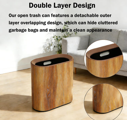 seebemxx Trash Can for Bathroom, 3.7 Gal Plastic Marble Wood Pattern Small Office Garbage Can for Bedroom Kitchen, Slim Trash Bin Waste Basket Decorative Modern Trashcans (Plastic Wood Pattern)