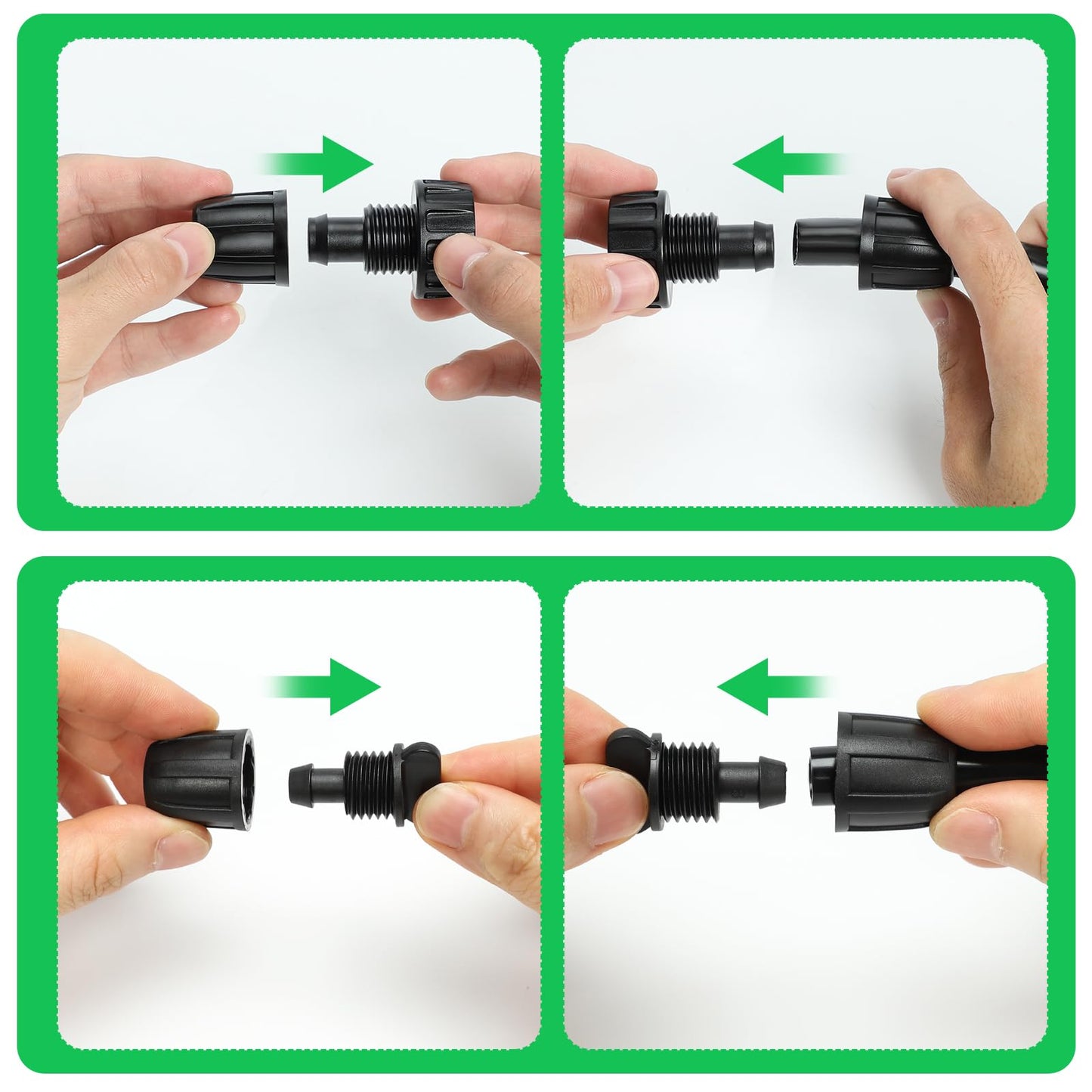 Bonviee Drip Irrigation Parts for 5/16" Main Line - (6-Pack) - 3 x PVC Female Hose Thread Non-Swivel Adapter and 3 x Barbed Threaded End Plugs - Drip Irrigation Fittings
