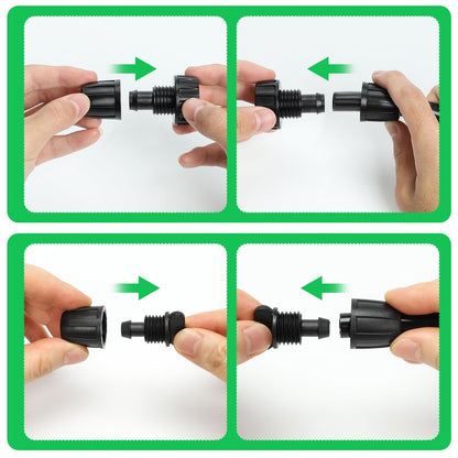 Bonviee Drip Irrigation Parts for 5/16" Main Line - (6-Pack) - 3 x PVC Female Hose Thread Non-Swivel Adapter and 3 x Barbed Threaded End Plugs - Drip Irrigation Fittings