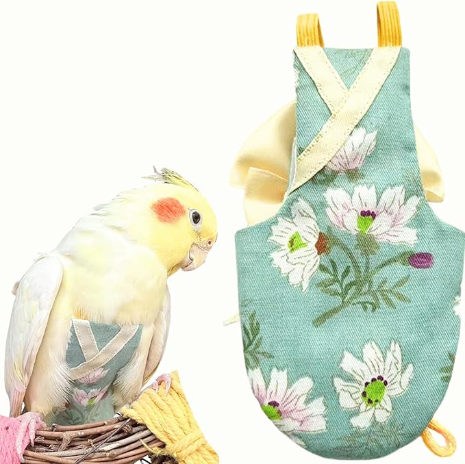 Bird Flight Suits Diapers, Parrot Flight Suits Diapers for Quaker Parakeets Cockatiels Conures Macaw African Grey, Bird Diaper, Parrot Clothes (Green A,L)