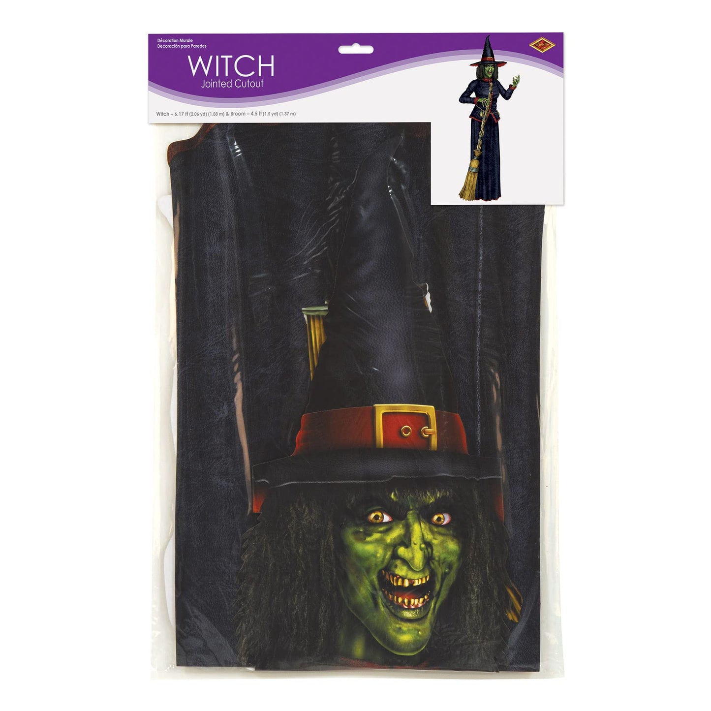 Beistle Jointed Witch Decorations – 2 Pack, Poseable Halloween Cutouts, Cardstock Paper Wall Decorations, Spooky Green Witches Holding Brooms for Haunted Houses, Parties, and Seasonal Displays, 6' 2"