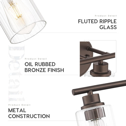Emliviar Rustic Vanity Light Fixture, 5-Light - 40 Inch, Fluted Ripple Glass, Oil Rubbed Bronze Finish, Model YE295B
