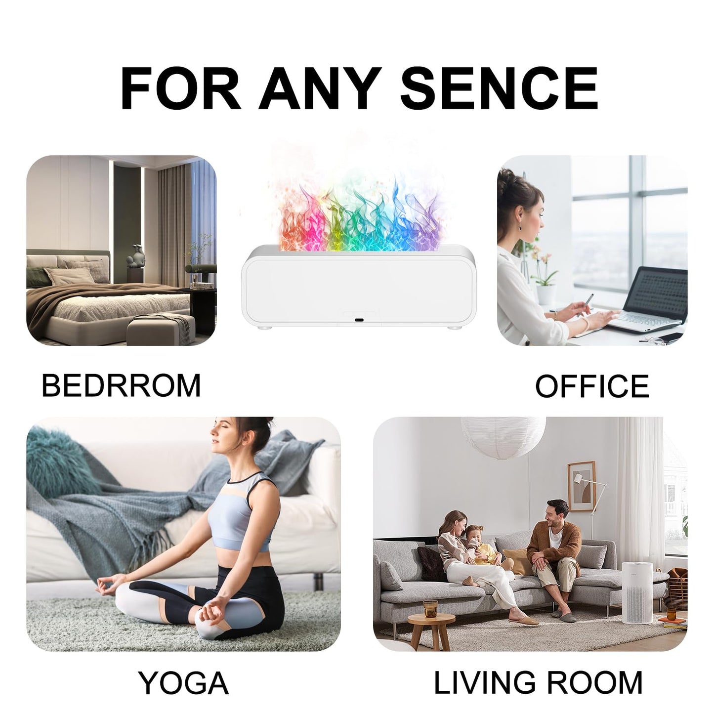 Colorful Flame Fire Diffuser Humidifier, 7 Colors Changing Oil Diffuser, Ultra-Quiet Aroma Essential Oils Aromatherapy Diffusers for Large Room, Bedroom, Office(Timeable, Waterless Auto off-150ml)