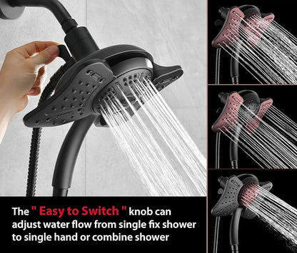 GRICH 2.5GPM Shower Head with Handheld Spray Combo: 2 in 1 Rainfall Shower Heads high pressure & Handheld Shower Head, 9 Spray Modes/Settings Detachable Shower Head with 60 Inch Hose, Black