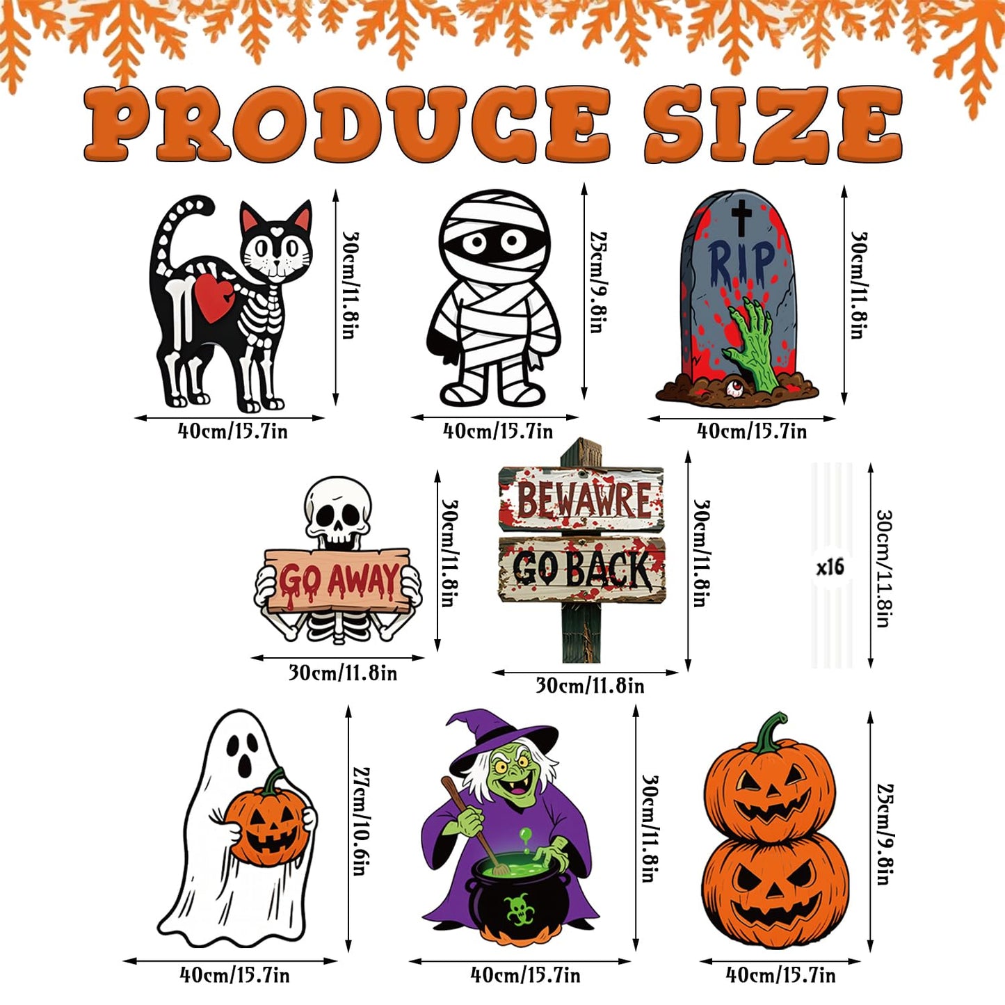 Halloween Yard Signs, 8 Pieces Halloween Lawn Sign Garden Decorations Outdoor with Stakes Witch Pumpkin, Black Cat, Skull, Mummy, Monster, Tombstone, Skeleton Garden Signs for Scary Halloween Party