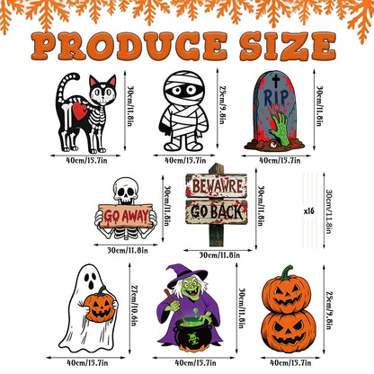 Halloween Yard Signs, 8 Pieces Halloween Lawn Sign Garden Decorations Outdoor with Stakes Witch Pumpkin, Black Cat, Skull, Mummy, Monster, Tombstone, Skeleton Garden Signs for Scary Halloween Party