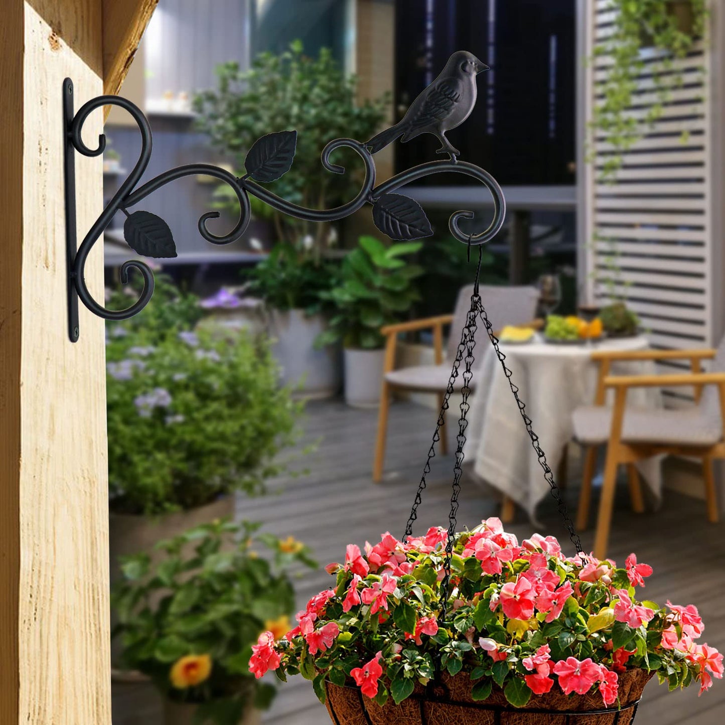 JIALAI HOME Hanging Plants Bracket 12" Bird Planter Outdoor Hooks Hangers for Flower Baskets Pot Bird Feeder Wind Chimes Lanterns Patio Garden Outdoor Indoor Metal Black, 4 Packs