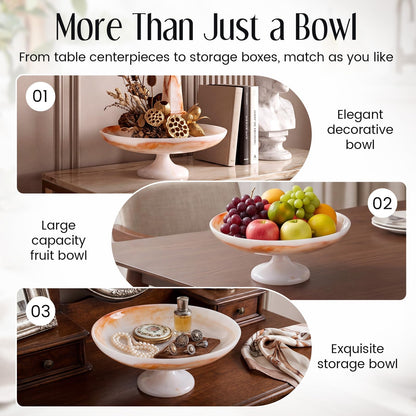 Singhoow 10 Inch Marble Fruit Bowl for Kitchen Counter Resin Large Decorative Bowls with Pedestal for Home Entryway Kitchen Storage Dining Table Centerpiece House Warming Gifts