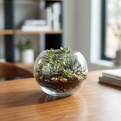 WGV Bowl Glass Vase, Diameter 5.1", Height 3.75", Open Width 3", (Multiple Sizes Choices) Clear Bubble Planter Terrarium Fish Bowl for Wedding Event Home Decor, 12 Pieces (VBW0005)