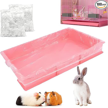 100 Pcs Disposable Cage Liners 27.6' X 19.7'' - Clear, Plastic Toilet Film for Bunny, Hamster, Totoro, Hedgehog, Guinea Pig & Small Animal Habitats