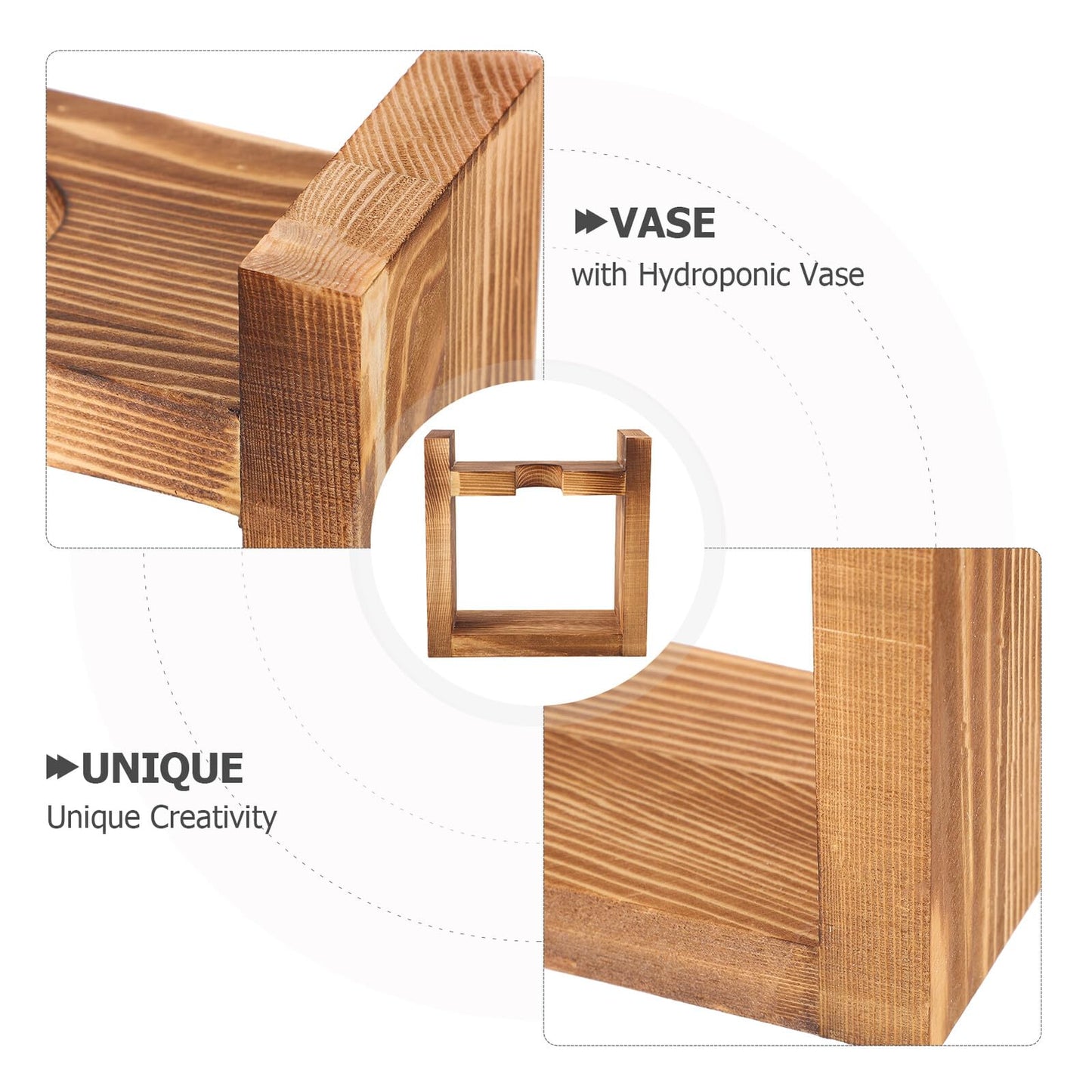 DIYEAH Wooden Plant Stand with Hydroponic Glass Vase, Desktop Water Propagation Planter for Home Office, Modern Vintage Terrarium Flower Pot Display