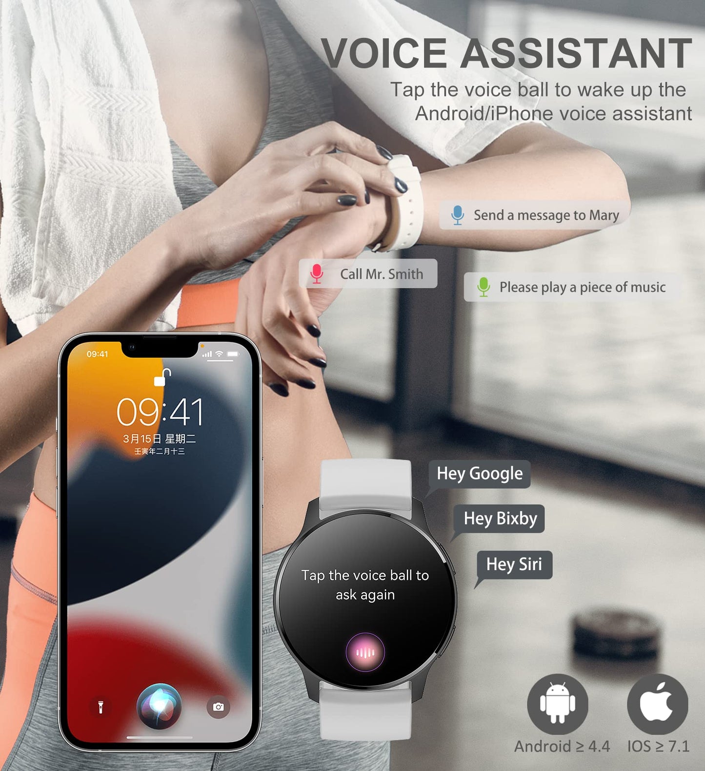 Smart Watch for Women Men, Bluetooth Call Fitness Tracker for Android and iOS Phones Waterproof Smartwatch with 1.32" HD Full Touch Screen AI Voice Control Heart Rate Sleep Monitor Pedometer, Black