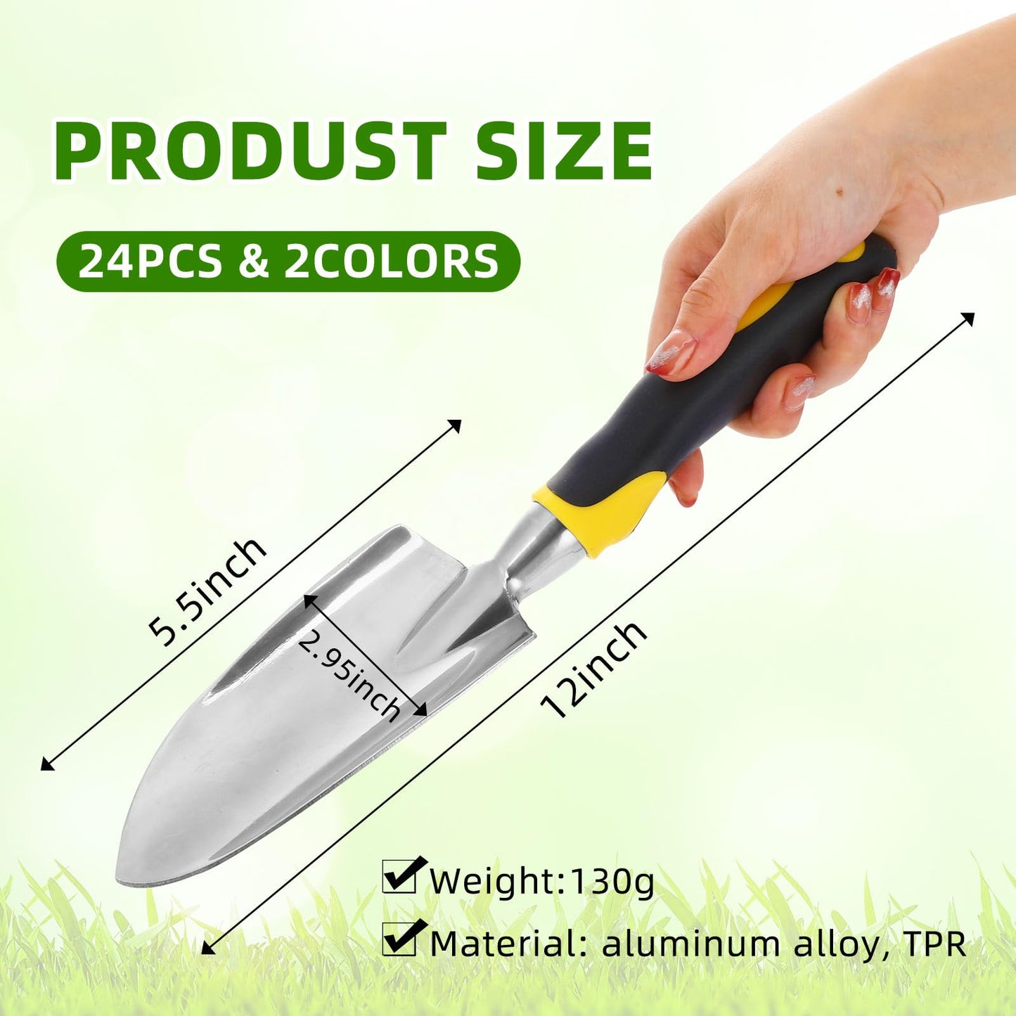 Yaocom Garden Shovel Aluminum Alloy Heavy Duty Trowel Garden Tool Small Shovels for Digging Metal Hand Trowel Spade with Soft TPR Handle for Lawn Yard Farm Home Shop Planting(24 Pcs)