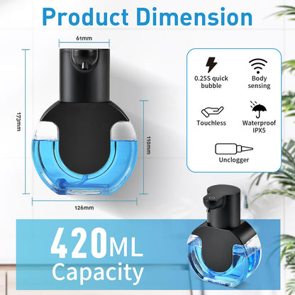 Foam soap Dispenser 15oz/420ml Foaming Hand Sanitizer Touchless Wall Mount with 4levels Adjustable Free Touch Electric Rechargeable with Sensor for bathrooms Kitchens Offices